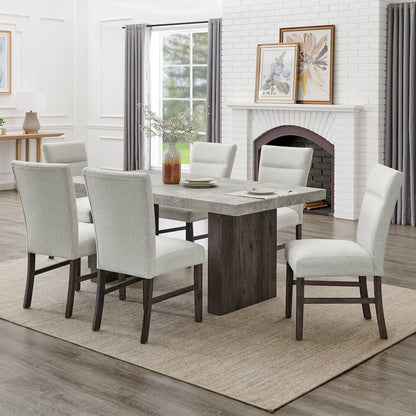 Sorlen Modern 7-Piece Dining Set, 3D Faux Concrete Table with 6 Chairs