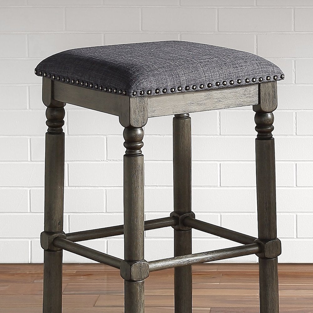 Arnhem Wood Gray Upholstered Swivel Bar Stools, Set of 2