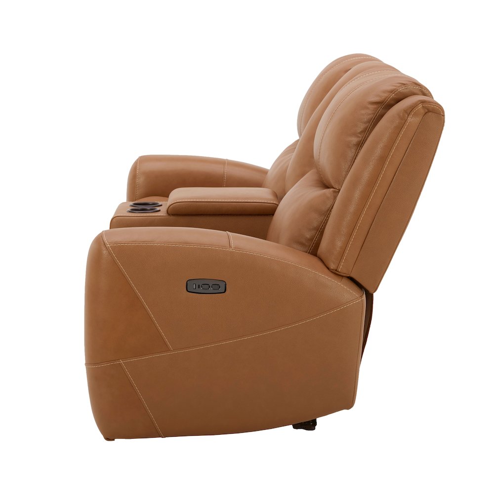 Cozura Leather Power Dual Recling Loveseat with Console, Silverado Butternut