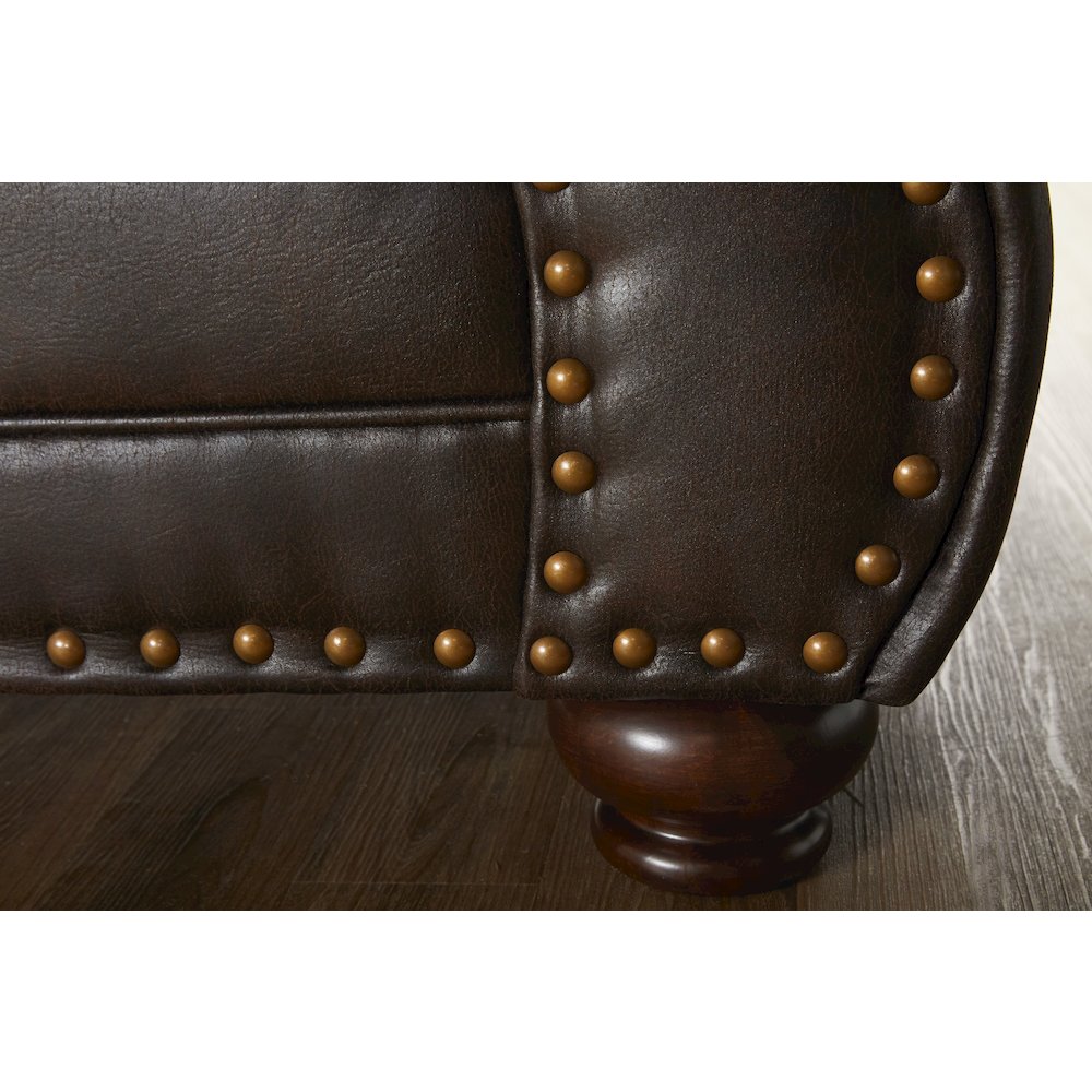 Leinster Faux Leather Nailhead Sofa, Loveseat, and Chair Set in Espresso