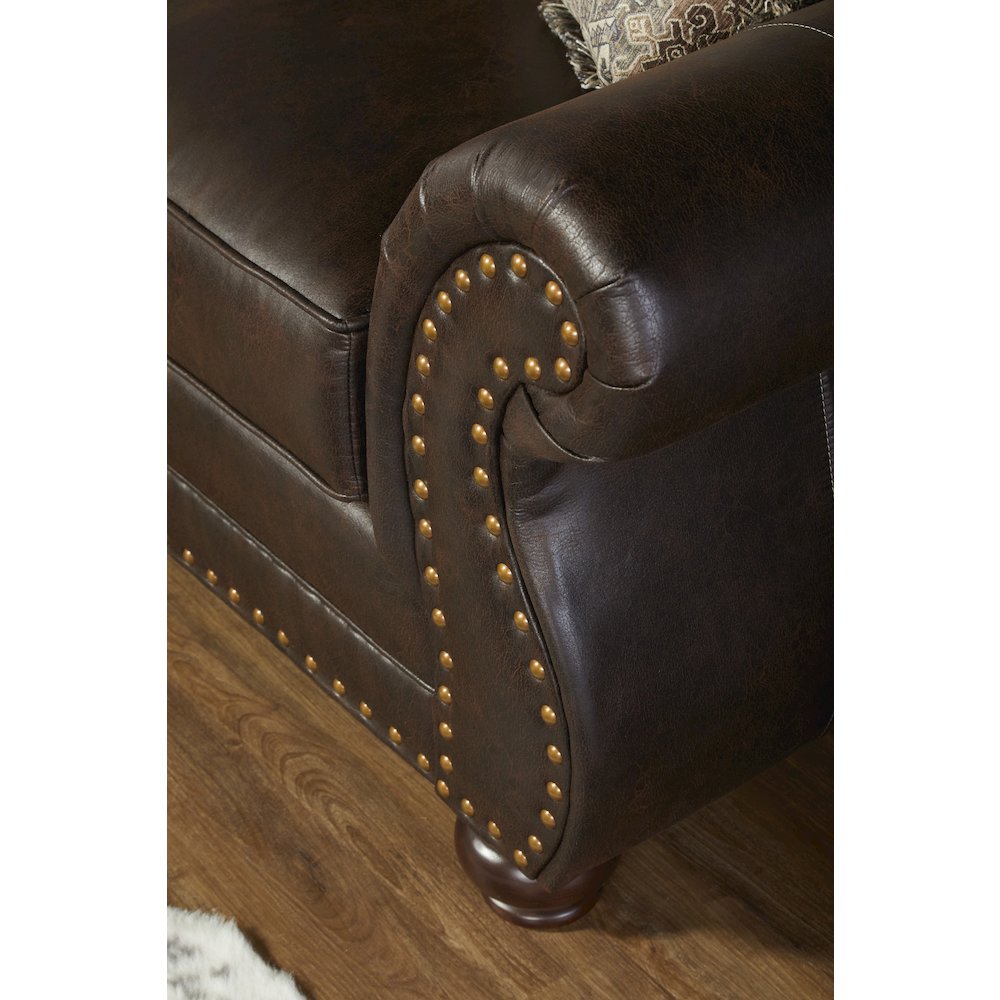 Leinster Faux Leather Nailhead Sofa, Loveseat, and Chair Set in Espresso