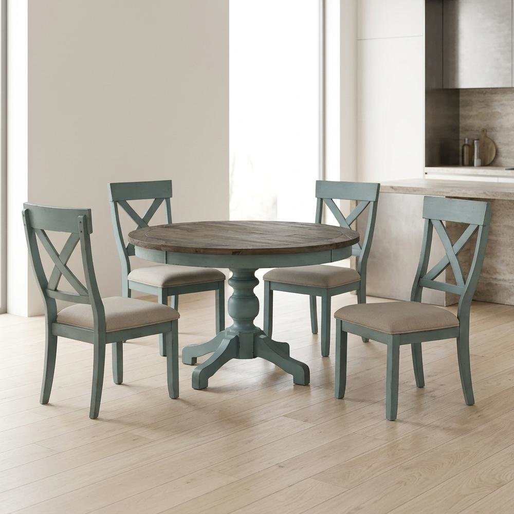 Round Dining Table Set with Cross-Back Chairs, Stylish and Durable