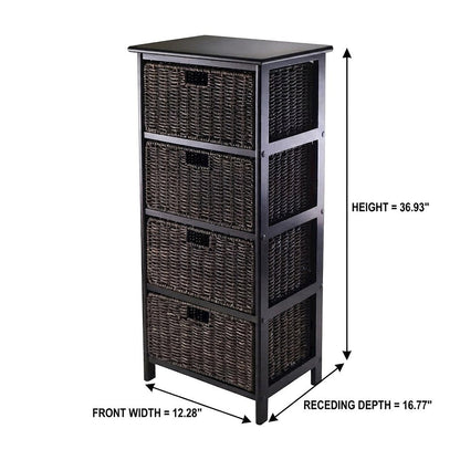 Tall Storage Rack, 4-Tier Shelf, Four Foldable Baskets, Cabinet