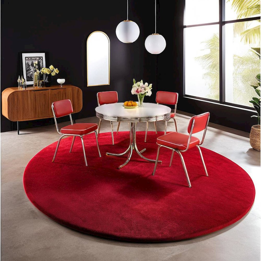 Chic 5-Piece Round Dining Set in Glossy White and Red for Stylish Spaces