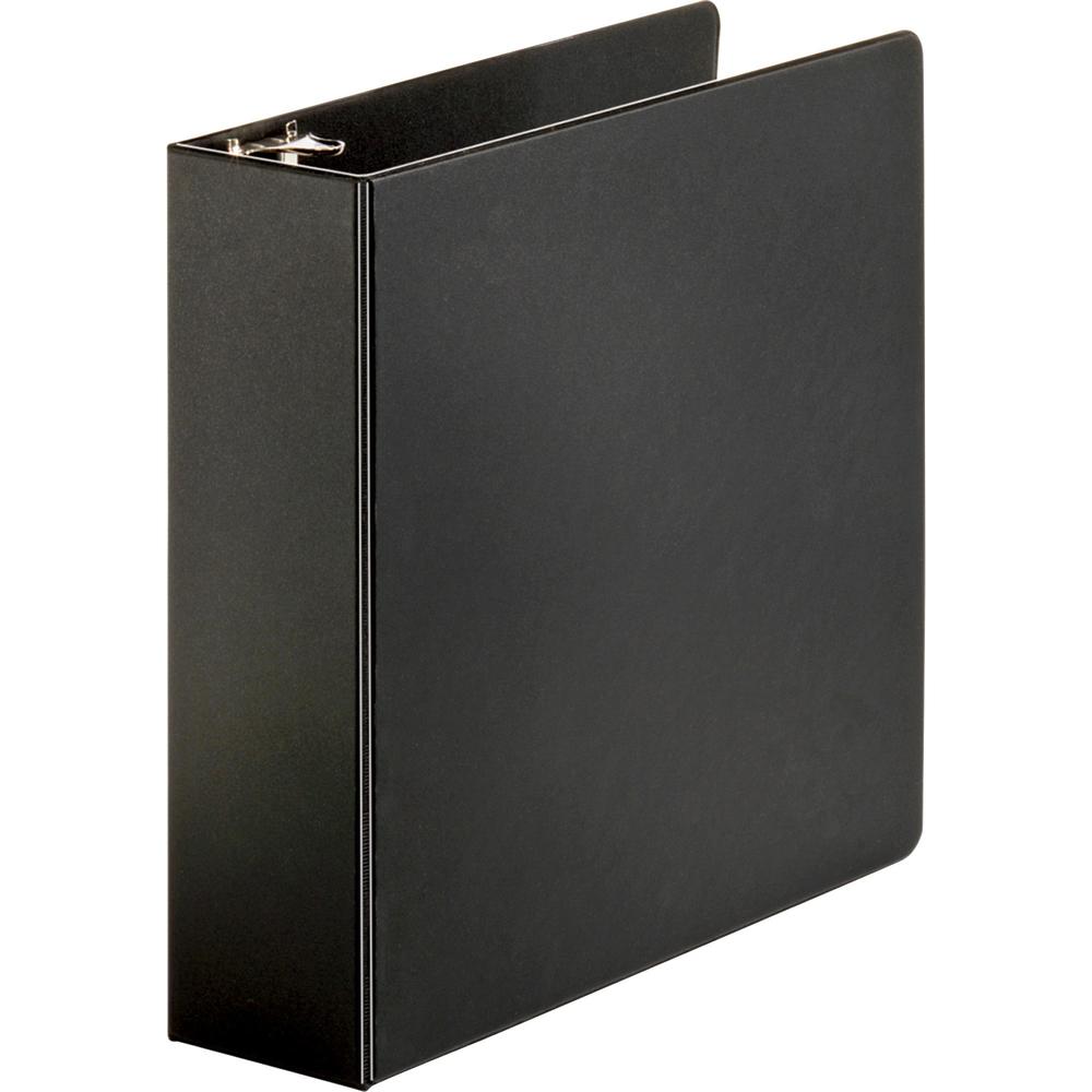 Business Source Basic Round-ring Binder - 3" Binder Capacity - Letter - 8 1/2" x 11" Sheet Size - 3 x Round Ring Fastener(s) - Inside Front & Back Pocket(s) - Vinyl - Black - 1.20 lb - Exposed Rivet,