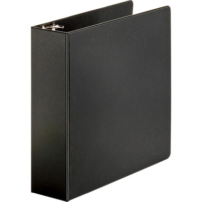 Business Source Basic Round-ring Binder - 3" Binder Capacity - Letter - 8 1/2" x 11" Sheet Size - 3 x Round Ring Fastener(s) - Inside Front & Back Pocket(s) - Vinyl - Black - 1.20 lb - Exposed Rivet,