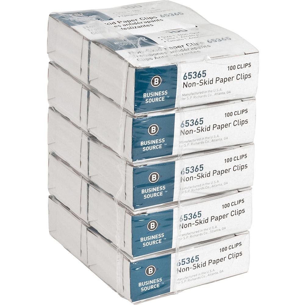 Business Source Non-Skid Paper Clips - Regular - No. 1 - 1.8" Length x 0.5" Width - 1000 / Pack - Silver - Steel