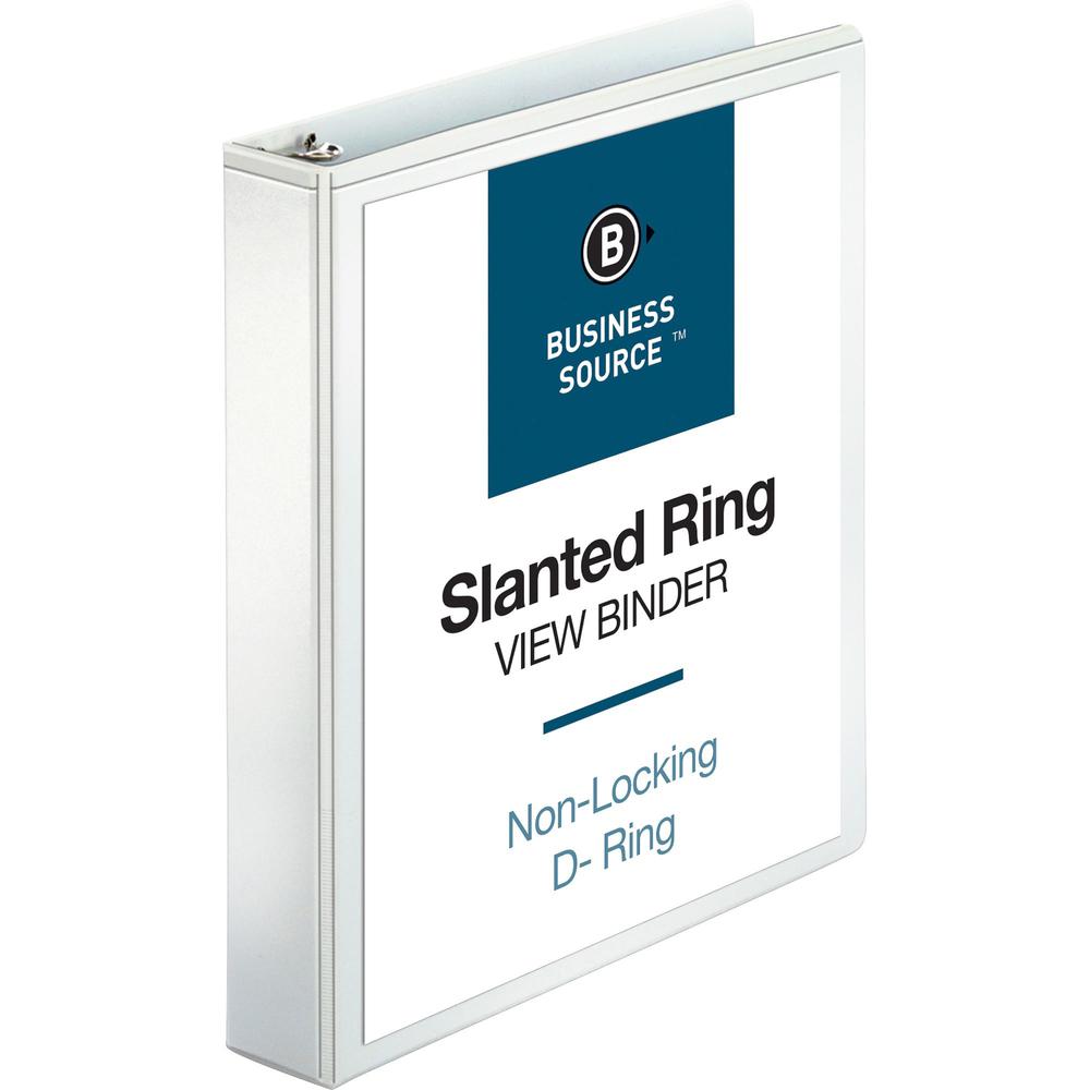 Business Source Basic D-Ring View Binder - 1 1/2" Binder Capacity - Letter - 8 1/2" x 11" Sheet Size - 375 Sheet Capacity - 3 x D-Ring Fastener(s) - Polypropylene, Chipboard - White - 1.12 lb - Clear