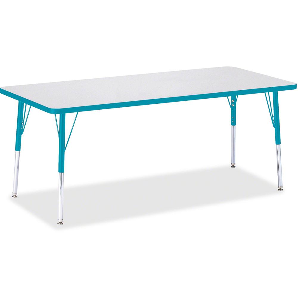 Jonti-Craft Berries Elementary Height Color Edge Rectangle Table - Gray Rectangle Top - Four Leg Base - 4 Legs - Adjustable Height - 15" to 24" Adjustment - 72" Table Top Length x 30" Table Top Width