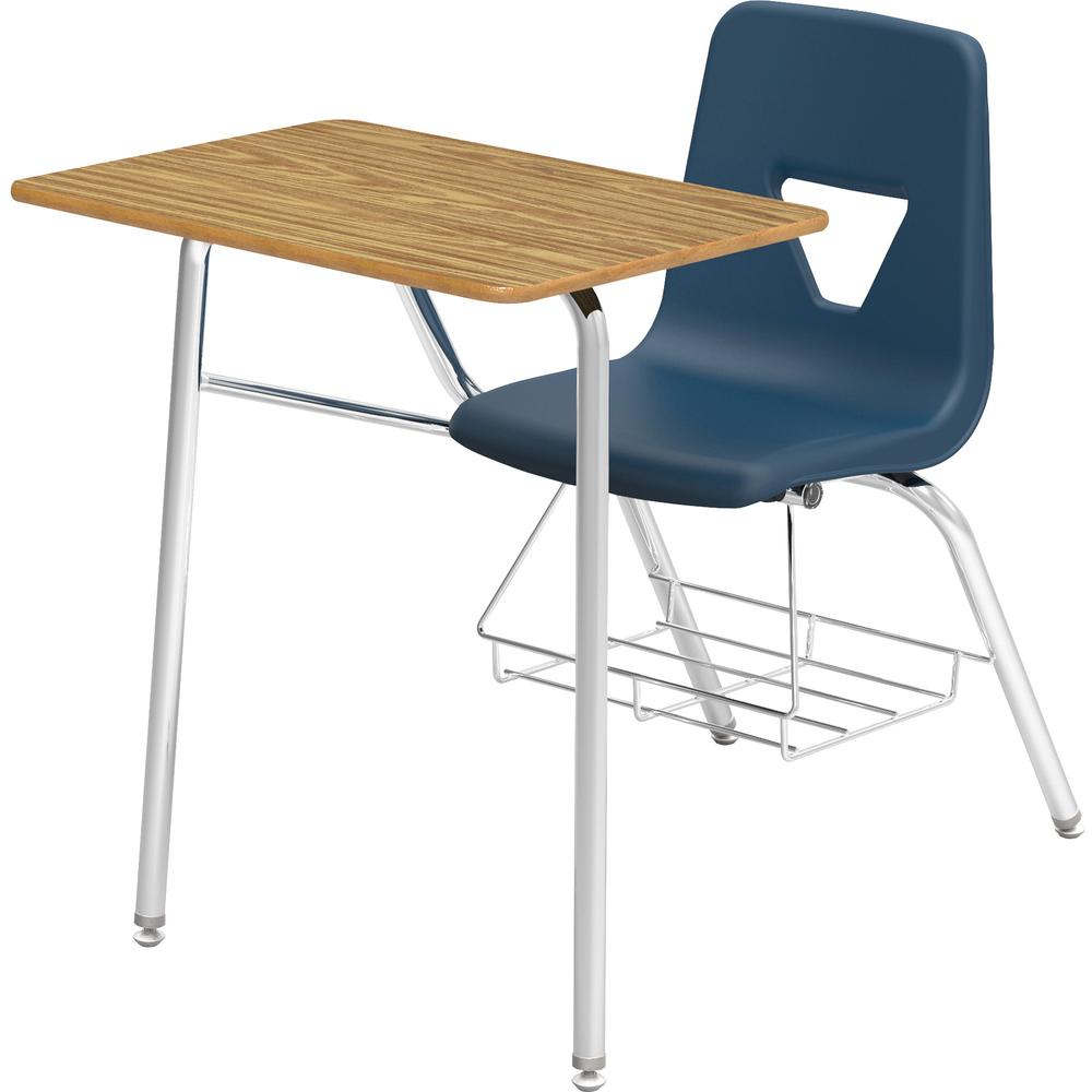 Lorell Student Chair/Desk Combo Desks - Medium Oak Rectangle, High Pressure Laminate (HPL) Top - Four Leg Base - 4 Legs - 24" Table Top Width x 18" Table Top Depth - 31" Height - Navy - Polypropylene