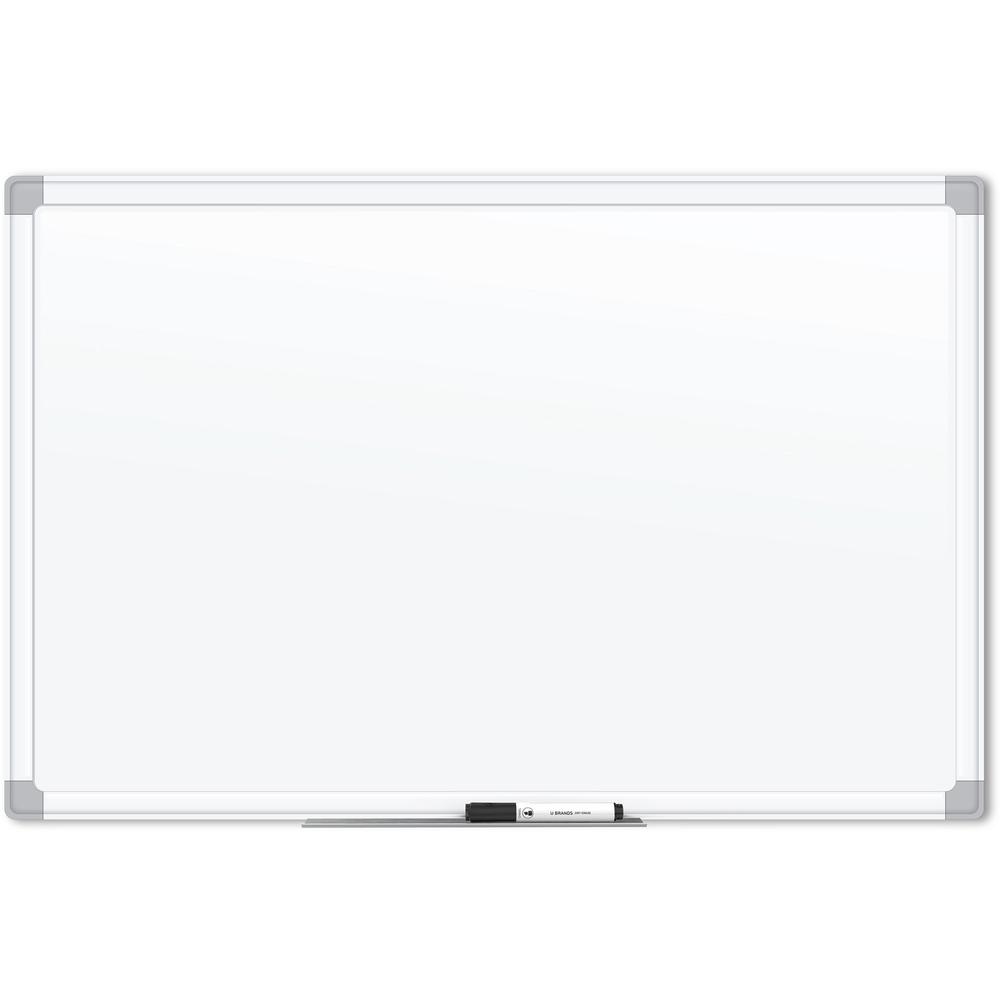 U Brands White Aluminum Framed Magnetic Porcelain Steel Board, 48" X 36" - 48" (4 ft) Width x 36" (3 ft) Height - White Porcelain Steel Surface - White Aluminum Frame - Rectangle - Horizontal/Vertical