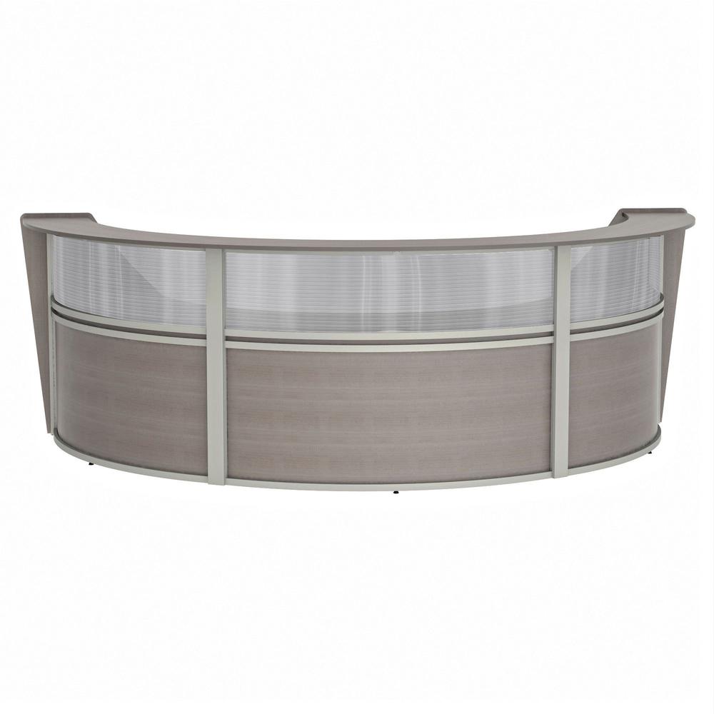 Linea Italia 3-Unit Curved Reception Desk - 11.9 ft x 71" x 46" - Material: Thermofused Laminate (TFL) - Finish: Ash, Clear