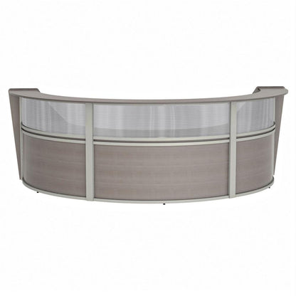 Linea Italia 3-Unit Curved Reception Desk - 11.9 ft x 71" x 46" - Material: Thermofused Laminate (TFL) - Finish: Ash, Clear