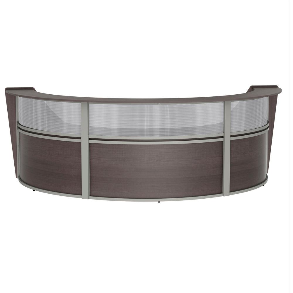 Linea Italia 3-Unit Curved Reception Desk - 11.9 ft x 71" x 46" - Material: Thermofused Laminate (TFL) - Finish: Mocha, Clear
