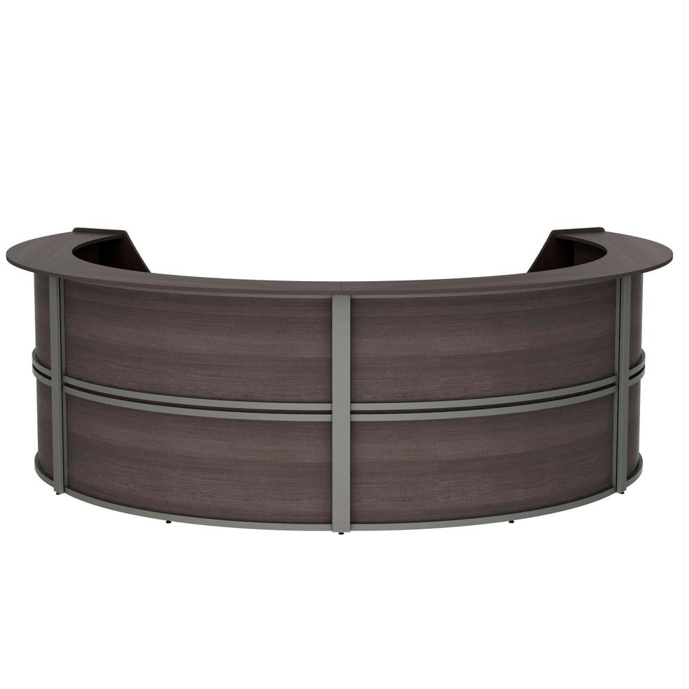 Linea Italia 4-Unit Curved Reception Desk - 11.8 ft x 107" x 46" - Material: Thermofused Laminate (TFL) - Finish: Mocha