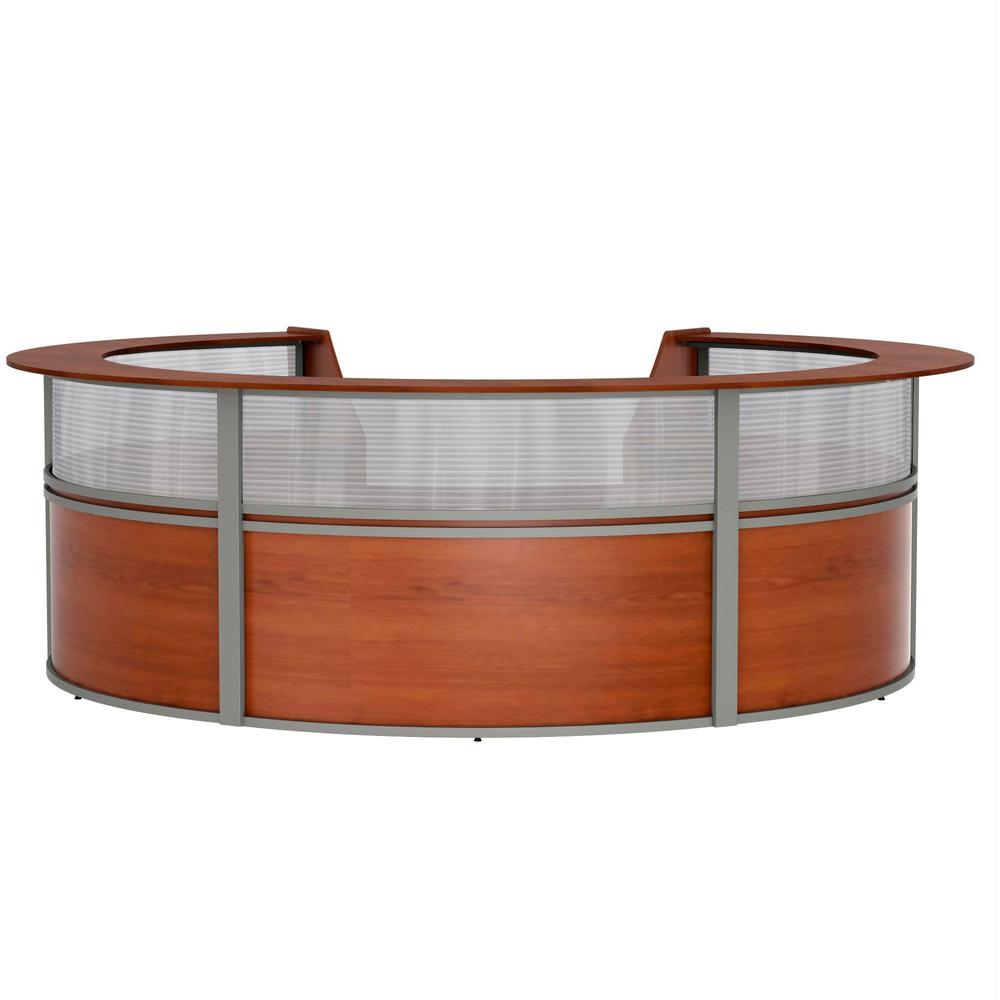 Linea Italia 5-Unit Curved Reception Desk - 11.8 ft x 11.1 ft x 46" - Material: Thermofused Laminate (TFL) - Finish: Cherry, Clear