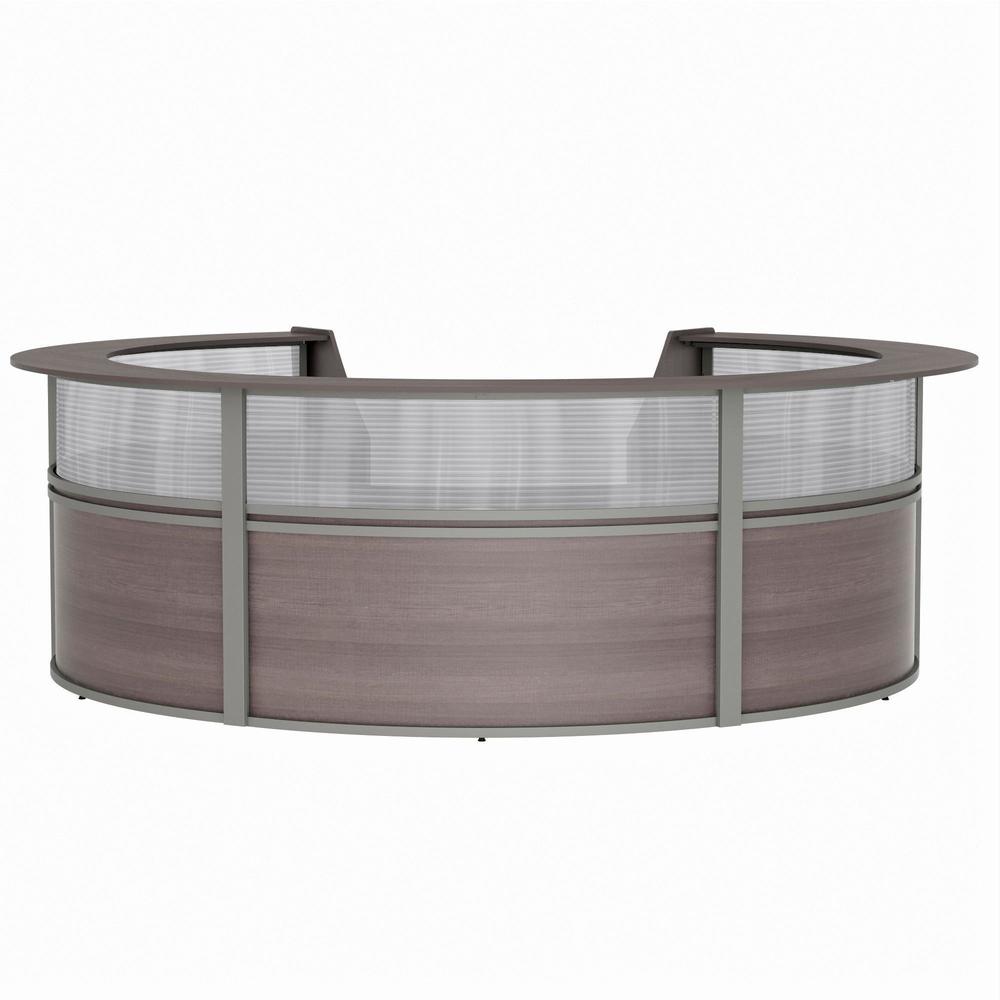 Linea Italia 5-Unit Curved Reception Desk - 11.8 ft x 11.1 ft x 46" - Material: Thermofused Laminate (TFL) - Finish: Mocha, Clear