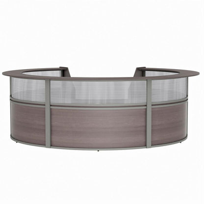 Linea Italia 5-Unit Curved Reception Desk - 11.8 ft x 11.1 ft x 46" - Material: Thermofused Laminate (TFL) - Finish: Mocha, Clear