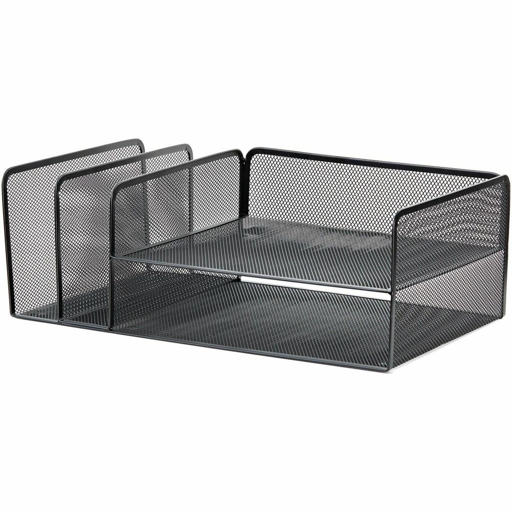 Lorell 4-Tier File Organizer - 4 Tier(s) - Horizontal/VerticalDesktop - Black - Steel Mesh - 1 Each