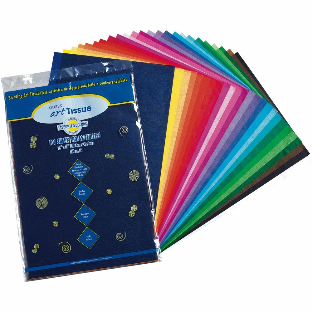 Spectra Art Tissue Deluxe Bleeding Art Tissue - Art Project, Craft Project - 18"Height x 12"Width x 0.10"Length - 100 / Pack - Assorted
