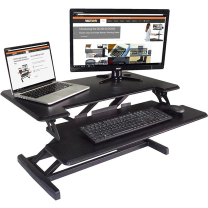 Victor High Rise Height Adjustable Compact Standing Desk with Keyboard Tray - 19" Height x 32.5" Width x 18" Depth - Standing Desk Converter - Compact for 24" Standard Desk or Table - Wood, Laminate,