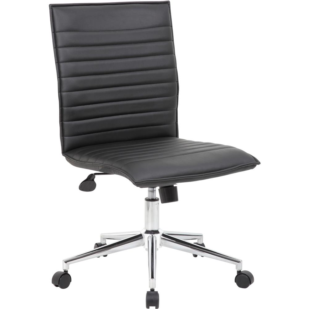 Boss Black Vinyl Armless Hospitality Chair - Black Vinyl Seat - Black Vinyl Back - Chrome Frame - 5-star Base - 1 Each