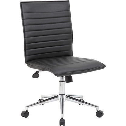Boss Black Vinyl Armless Hospitality Chair - Black Vinyl Seat - Black Vinyl Back - Chrome Frame - 5-star Base - 1 Each