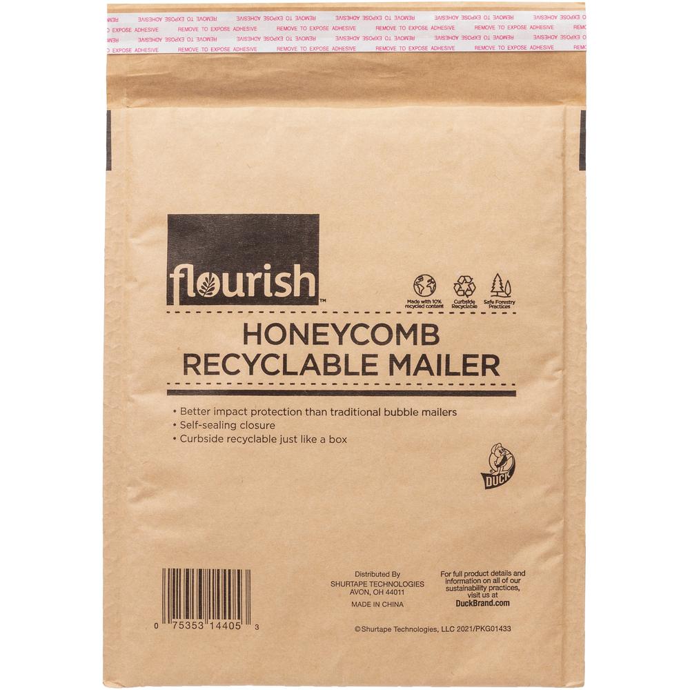 Duck Brand Flourish Honeycomb Recyclable Mailers - Mailing/Shipping - 8 4/5" Width x 10 45/64" Length - Seal - 1 Each - Brown