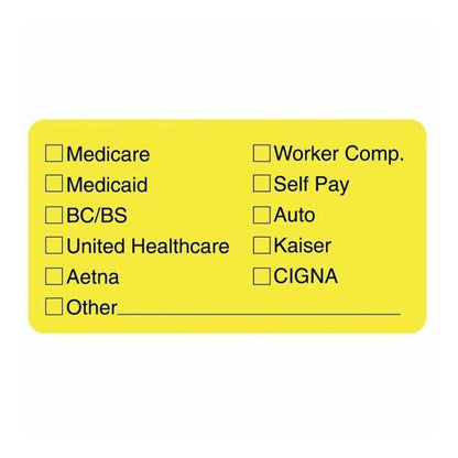Tabbies Medical Office Insurance Check Labels - 1 3/4" Width x 3 1/4" Length - Yellow - 250 / Roll
