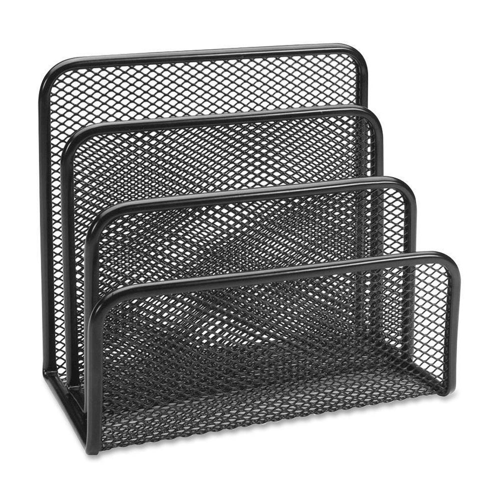 Lorell Mesh Vertical Desktop File Sorter - 4 Divider(s) - 5.6" Height x 5.3" Width x 3.1" Depth - Black - Steel - 1 Each
