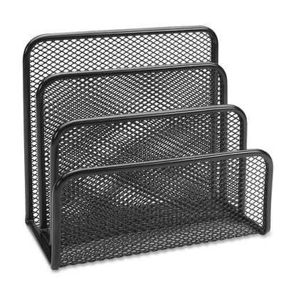 Lorell Mesh Vertical Desktop File Sorter - 4 Divider(s) - 5.6" Height x 5.3" Width x 3.1" Depth - Black - Steel - 1 Each