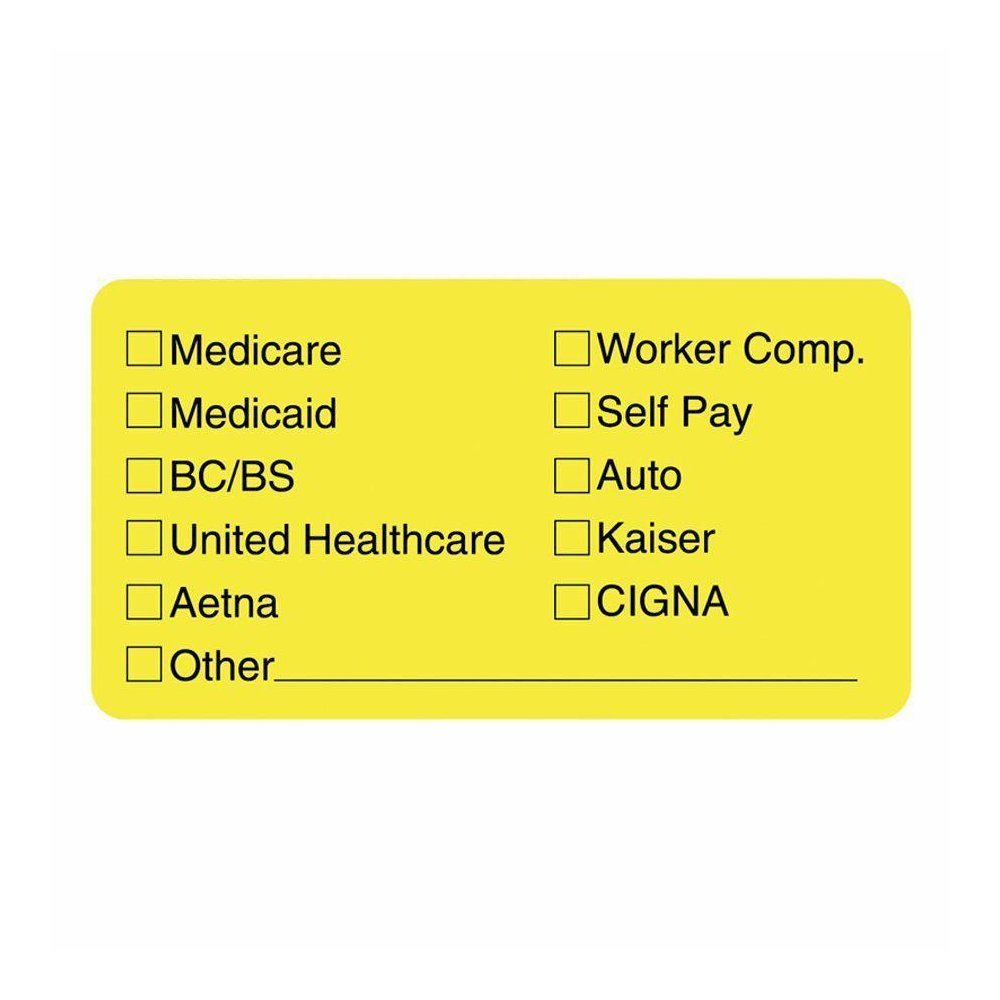 Tabbies Medical Office Insurance Check Labels - 1 3/4" Width x 3 1/4" Length - Yellow - 250 / Roll