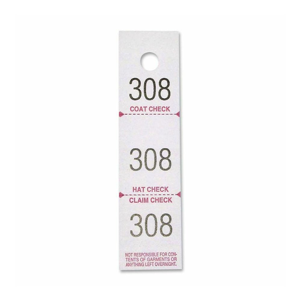 Sparco 3-Part Coat Check Tickets - 500 / Pack - White