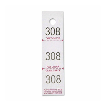 Sparco 3-Part Coat Check Tickets - 500 / Pack - White