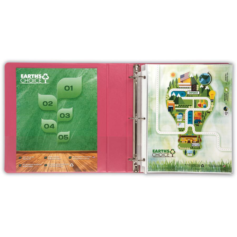 Samsill Earth's Choice Plant-based View Binders - 1 1/2" Binder Capacity - Letter - 8 1/2" x 11" Sheet Size - 3 x Round Ring Fastener(s) - Chipboard, Polypropylene, Plastic - Berry - Recycled - Bio-ba
