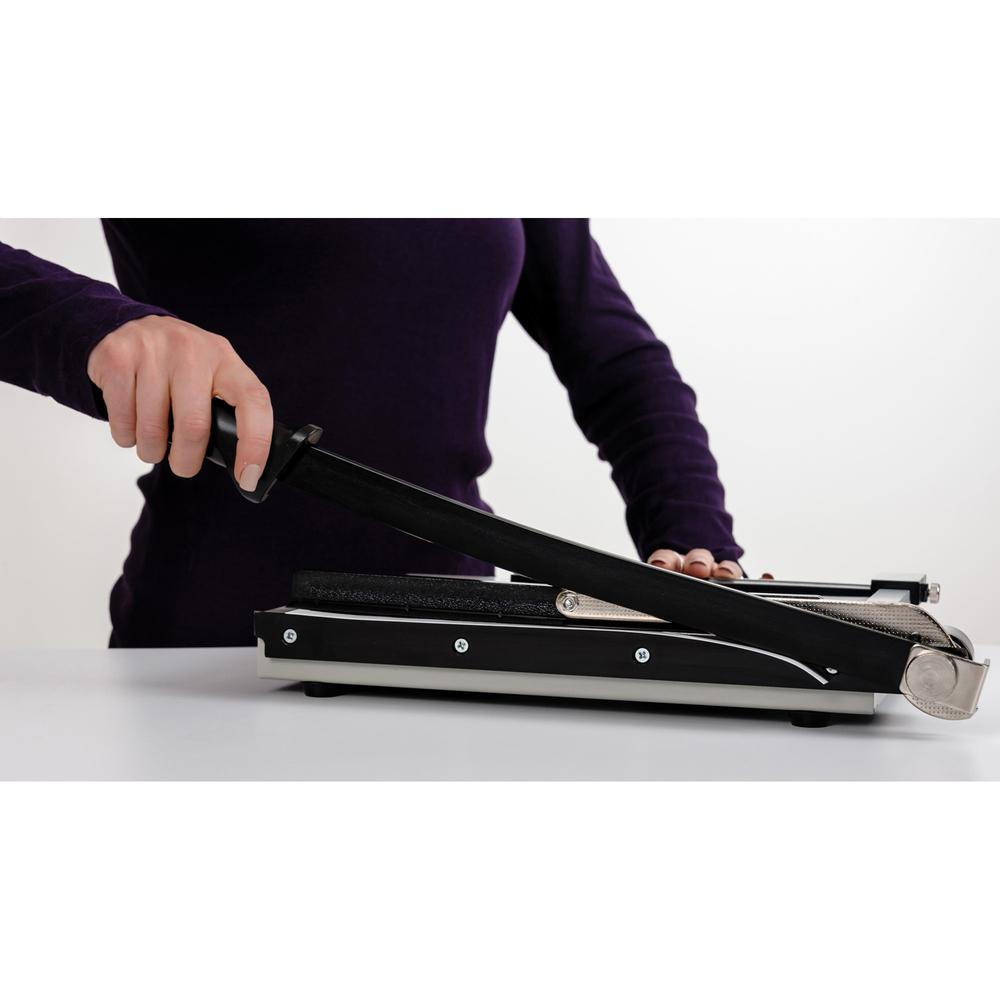 Dahle NA Vantage Guillotine Paper Trimmer - 15 Sheet Cutting Capacity - 12" Cutting Length - Sturdy, Spring-action Handle, Adjustable Back Stop, Alignment Grid - Metal - Gray - 10.3" Length - 1 / Cart