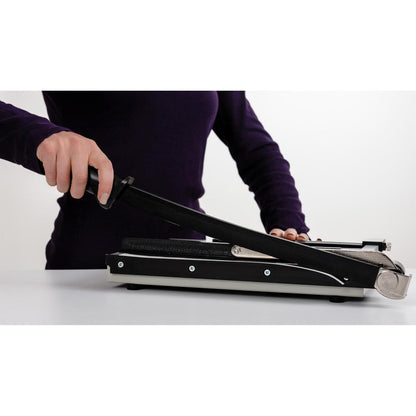 Dahle NA Vantage Guillotine Paper Trimmer - 15 Sheet Cutting Capacity - 12" Cutting Length - Sturdy, Spring-action Handle, Adjustable Back Stop, Alignment Grid - Metal - Gray - 10.3" Length - 1 / Cart