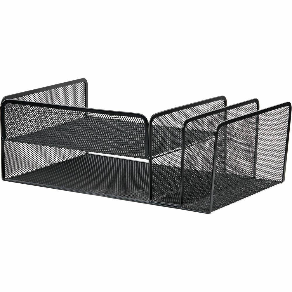 Lorell 4-Tier File Organizer - 4 Tier(s) - Horizontal/VerticalDesktop - Black - Steel Mesh - 1 Each
