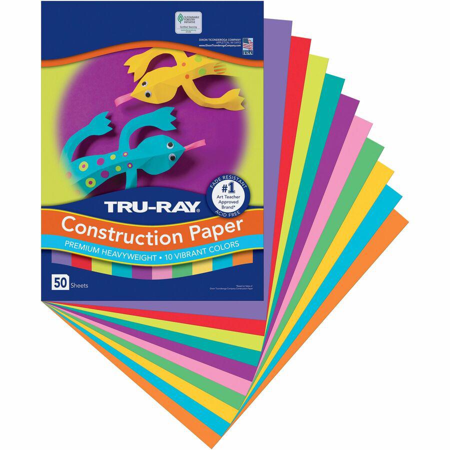 Tru-Ray Construction Paper - ClassRoom Project - 12"Width x 9"Length - 50 / Pack - Bright Assorted - Sulphite