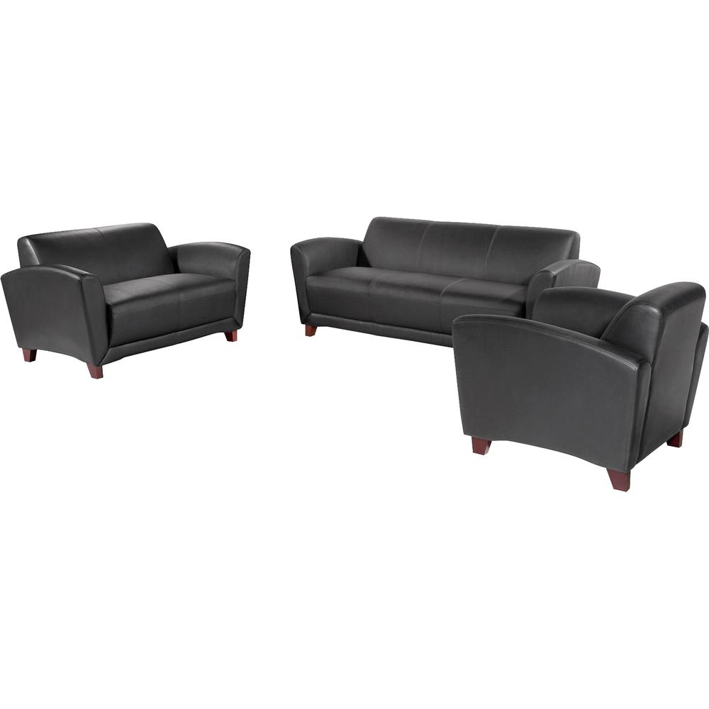 Lorell Accession Reception Sofa - 75" x 34.5" x 31.3" - Leather Black Seat - Leather Black Back - 1 Each