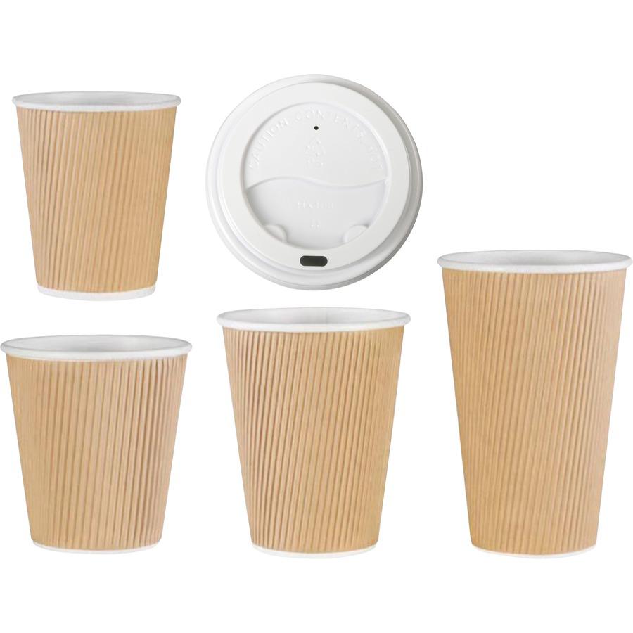 Genuine Joe 12 oz Rippled Hot Cups - 25 / Pack - Brown - Beverage, Hot Drink