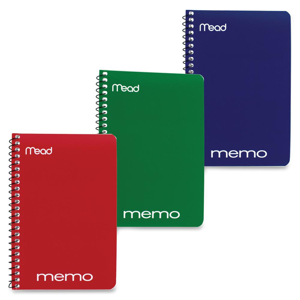 Mead Wirebound Memo Notebook - 60 Sheets - Wire Bound - 15 lb Basis Weight - 3" x 5" - White Paper - Black Binding - AssortedCardboard, Nylon Cover - Stiff-back - 1 Each