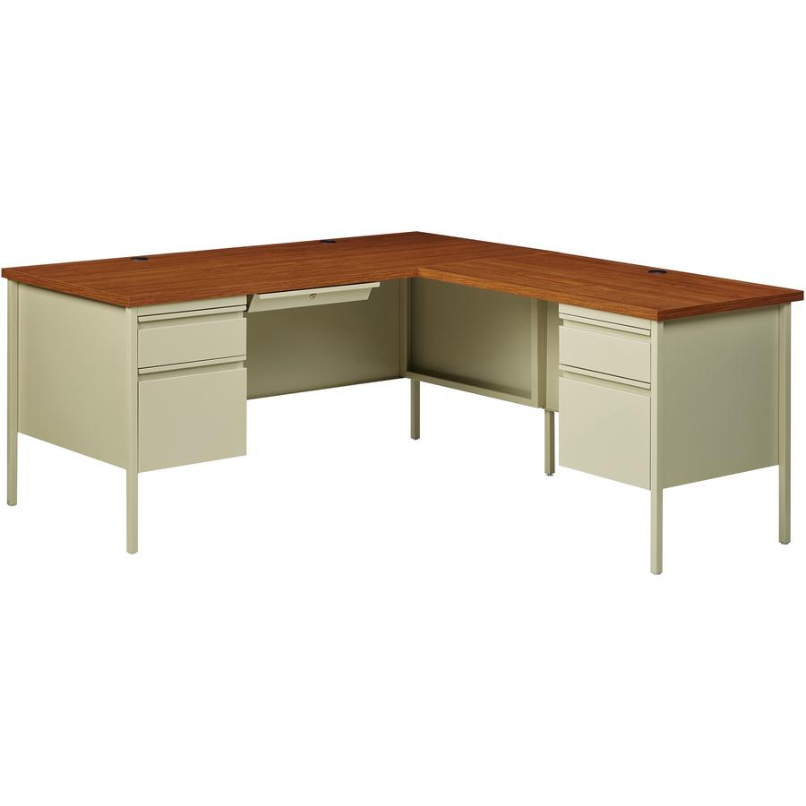 Lorell Fortress Series Right-Pedestal Return - Rectangle Top - 42" Table Top Width x 24" Table Top Depth x 1.12" Table Top Thickness - 29.50" HeightAssembly Required - Oak, Oak Laminate, Putty - Steel