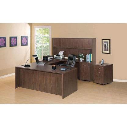 Lorell Essentials Series Bridge - 47.3" x 23.6"29.5" Bridge, 1" Top - Finish: Walnut - Laminate Table Top - Durable, Grommet, Back Panel, Cord Management, Modesty Panel - For Office