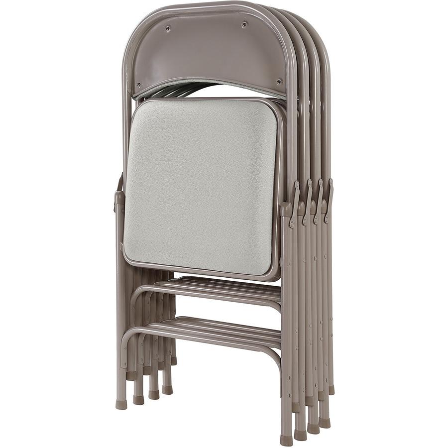 Lorell Padded Folding Chairs - Beige Fabric Seat - Beige Fabric Back - Powder Coated Steel Frame - 4 / Carton