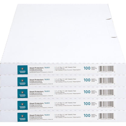 Business Source Poly Sheet Protectors - 11" Height x 9" Width - For Letter 8 1/2" x 11" Sheet - 3 x Holes - Ring Binder - Top Loading - Rectangular - Clear - Polypropylene - 500 / Carton