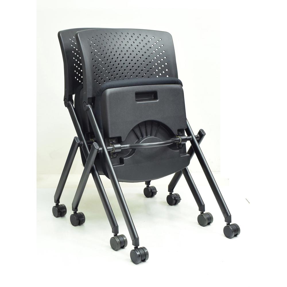 Lorell Upholstered Foldable Nesting Chairs - Black Fabric Seat - Black Plastic Back - Metal Frame - 2 / Carton
