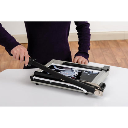 Dahle NA Vantage Guillotine Paper Trimmer - 15 Sheet Cutting Capacity - 12" Cutting Length - Sturdy, Spring-action Handle, Adjustable Back Stop, Alignment Grid - Metal - Gray - 10.3" Length - 1 / Cart