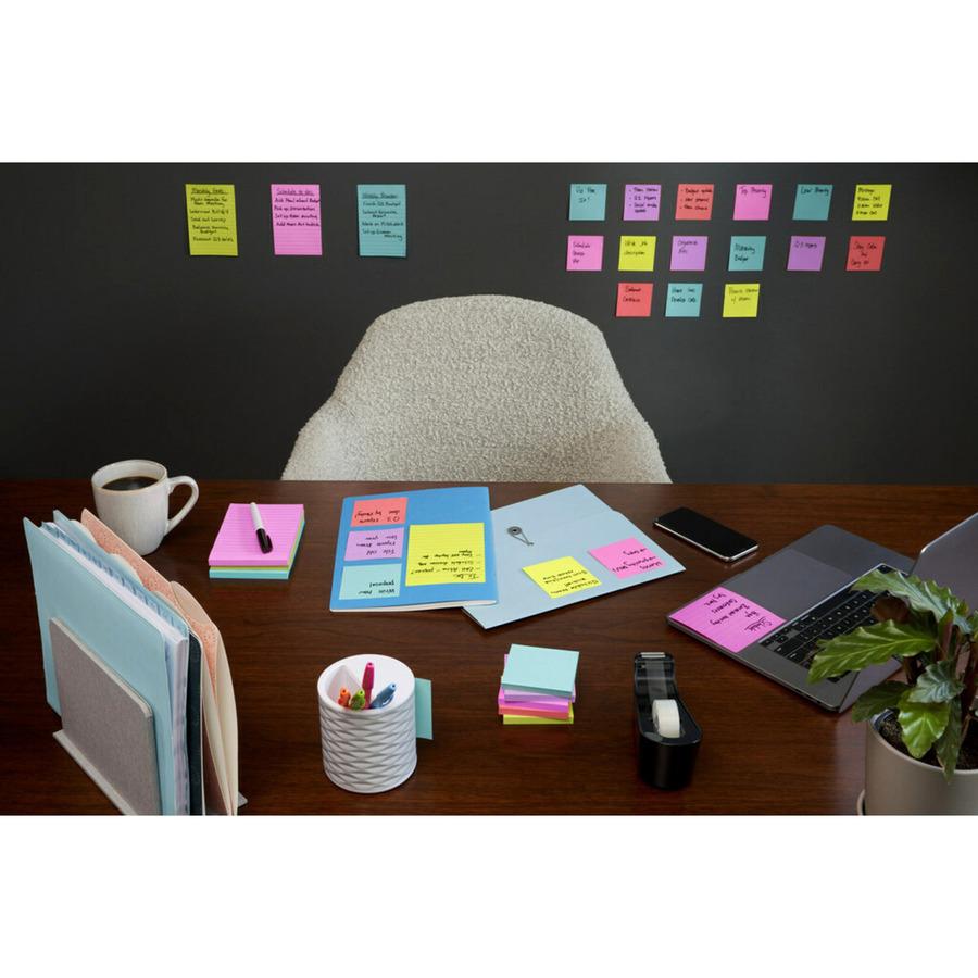 Post-it&reg; Super Sticky Dispenser Notes - Supernova Neons Color Collection - 3" x 3" - Square - 90 Sheets per Pad - Aqua Splash, Acid Lime, Guava - Paper - Super Sticky, Adhesive, Recyclable, Pop-up