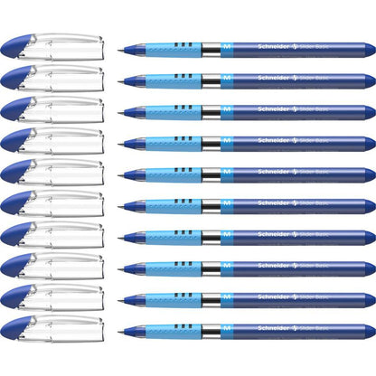 Schneider Slider Basic Medium Ballpoint Pen - Medium Pen Point - 1 mm Pen Point Size - Blue - Transparent Rubberized, Blue Barrel - Stainless Steel Tip - 10 / Pack